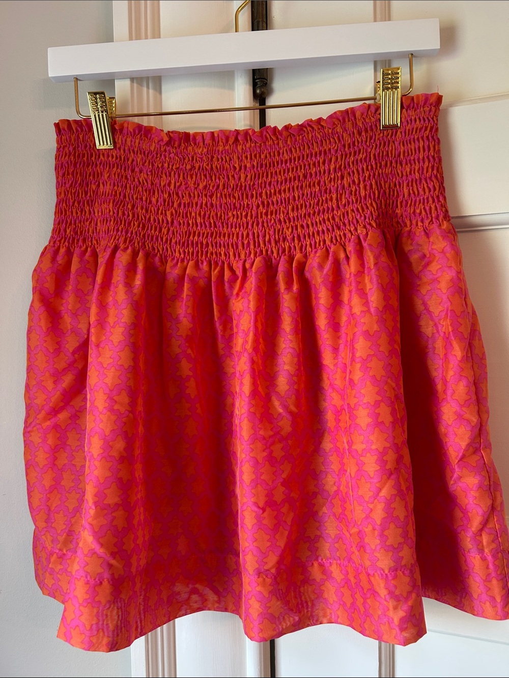J. Marie, Adorable Smocked Waist Mini Skort in Pink and Orange Floral Pattern